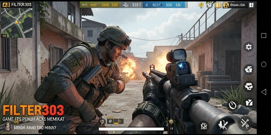Gameplay menegangkan FILTER303 dengan pertempuran intens di medan perang.