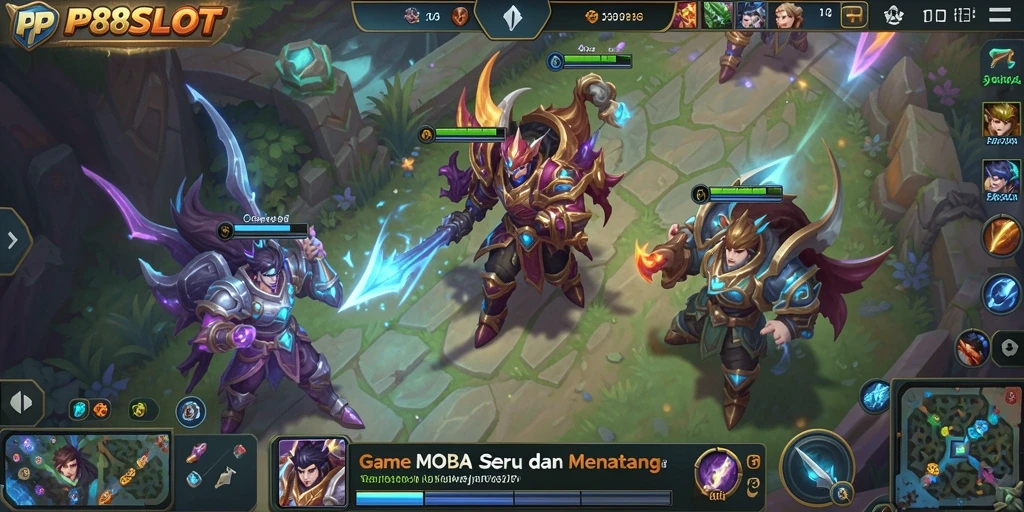 Screenshot utama PP88SLOT menampilkan pertempuran seru di arena MOBA.